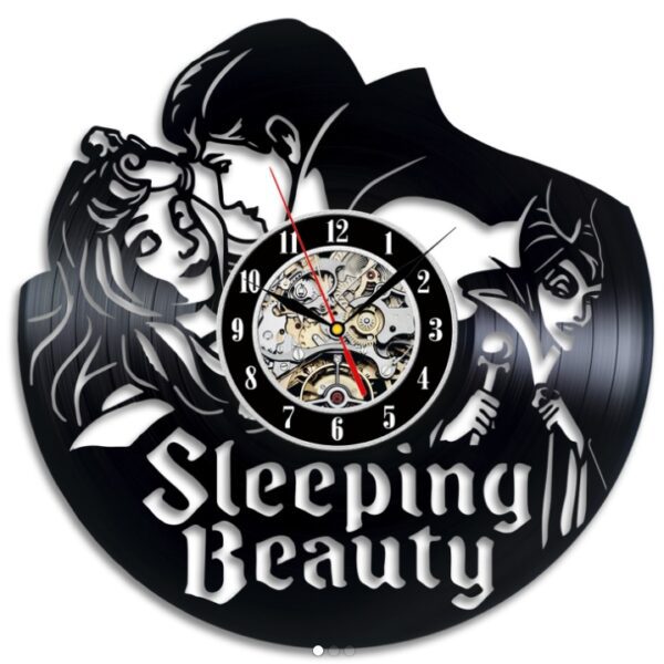 Orologio da Parete con Disco Vinile Lavorato a Mano Bella Addormentata