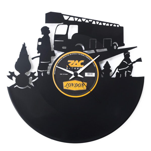 Orologio da parete con disco vinile lavorato a mano Fireman Pompieri