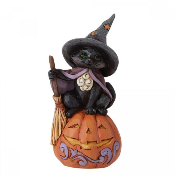 Jim Shore Statuetta Mini Gatto Nero con Zucca Halloween