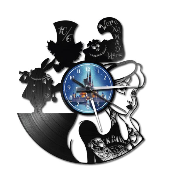 Orologio da Parete con Disco Vinile Lavorato a Mano Alice nel paese delle Meraviglie