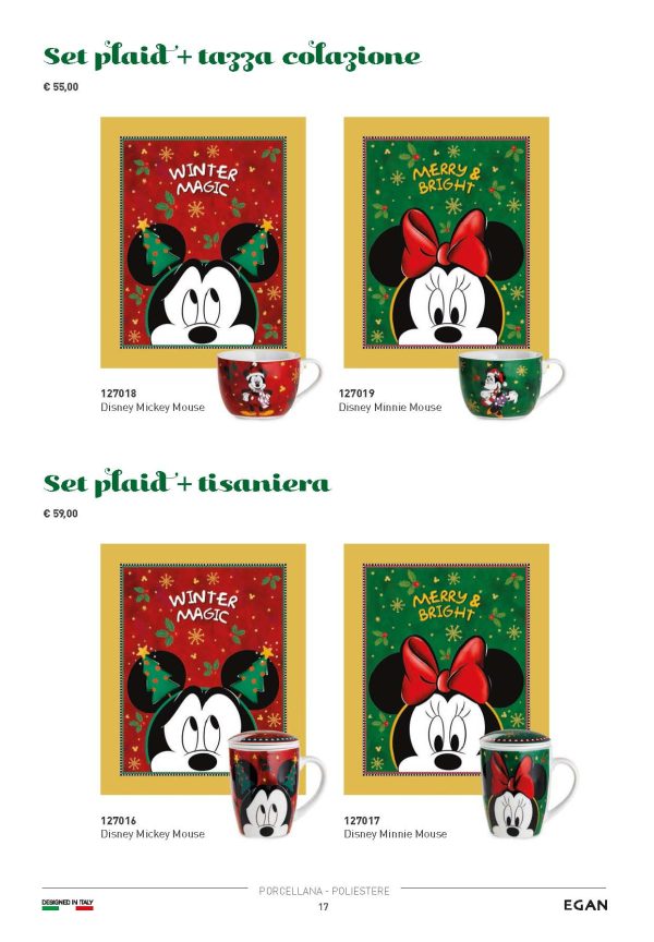 Walt Disney Set Plaid e Tazza Colazione Natale Mickey Mouse Topolino