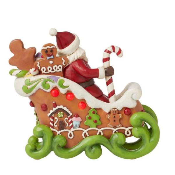 Jim Shore Slitta di pan di zenzero con babbo natale e led