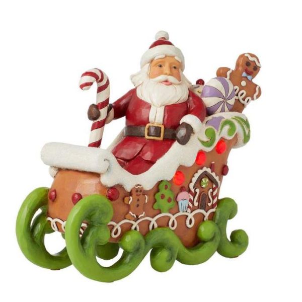 Jim Shore Slitta di pan di zenzero con babbo natale e led