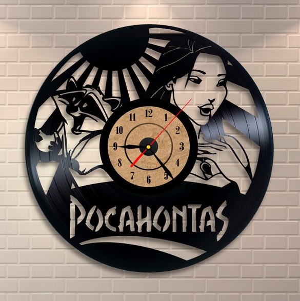 Orologio da Parete con Disco Vinile Lavorato a Mano Pocahontas