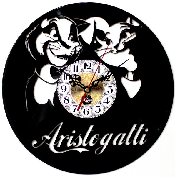 Orologio da Parete con Disco Vinile Lavorato a Mano Aristogatti