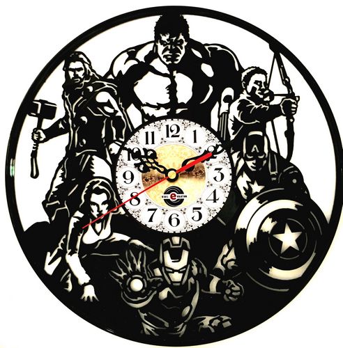 Orologio da Parete con Disco Vinile Lavorato a Mano Avengers 