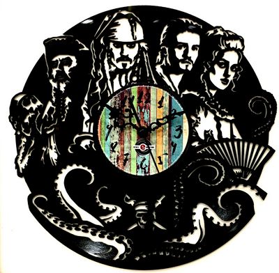 Orologio da Parete con Disco Vinile Lavorato a Mano Pirati dei Caraibi 2