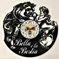 Orologio da Parete con Disco Vinile Lavorato a Mano La Bella e La Bestia 3