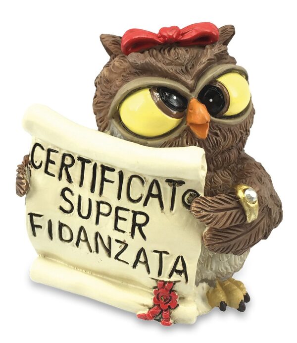 Gufetto LES ALPES certificato SUPER FIDANZATA in resina 7,5 cm