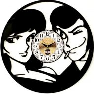 Orologio da Parete con Disco Vinile Lavorato a Mano Lupin e Margot