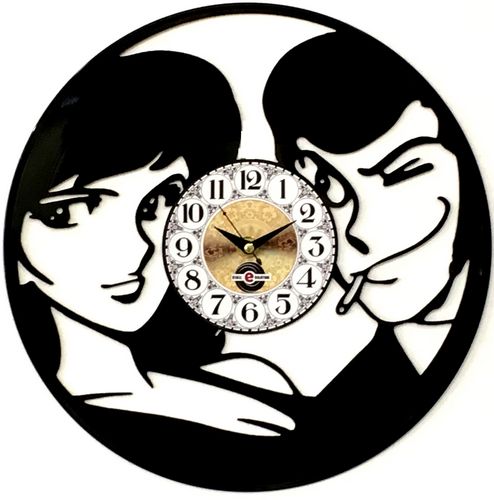 Orologio da Parete con Disco Vinile Lavorato a Mano Lupin e Margot