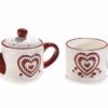 Teiera e tazza in ceramica con decori a cuore in rilievo  Misure: cm 17 x 9,5 x 17,5 H - immagine 2