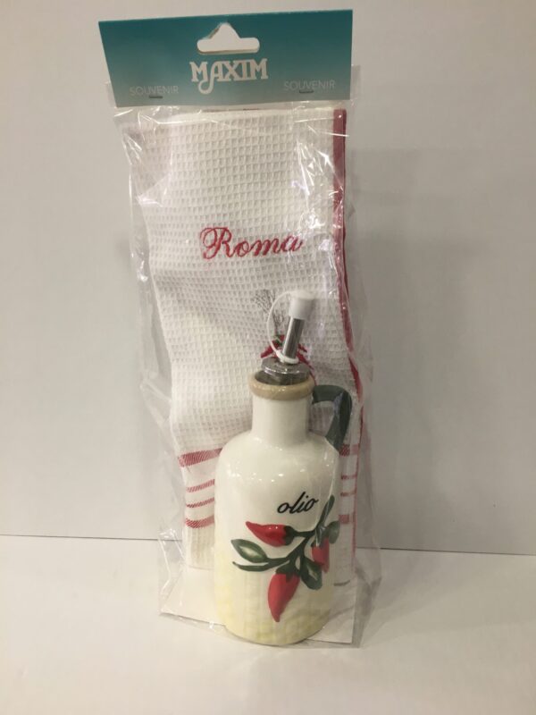 Oliera Peperoncino con Strofinaccio Ricamo Roma