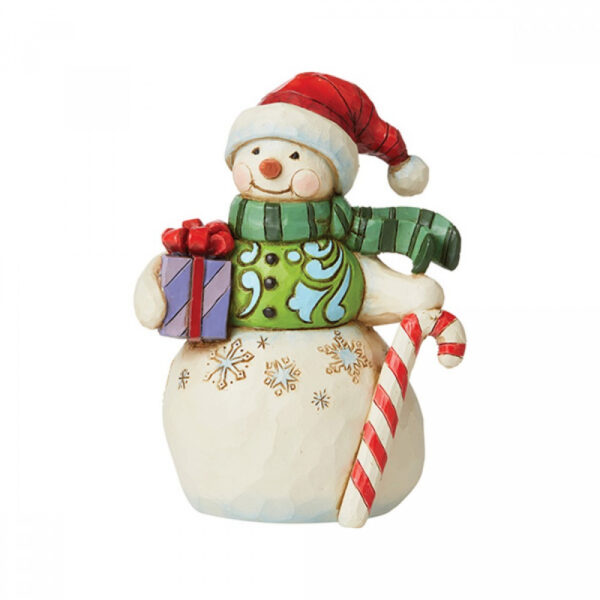 Jim Shore Pupazzo di neve con regalo e bastoncino di zucchero