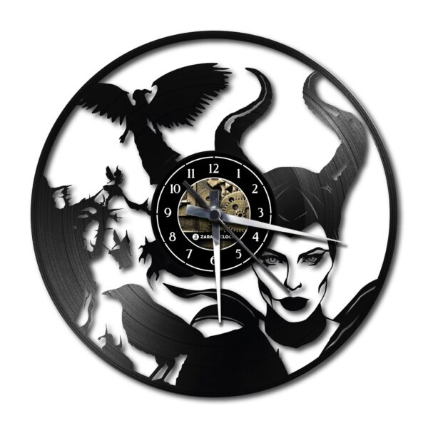 Orologio da Parete con Disco Vinile Lavorato a Mano Maleficent Malefica