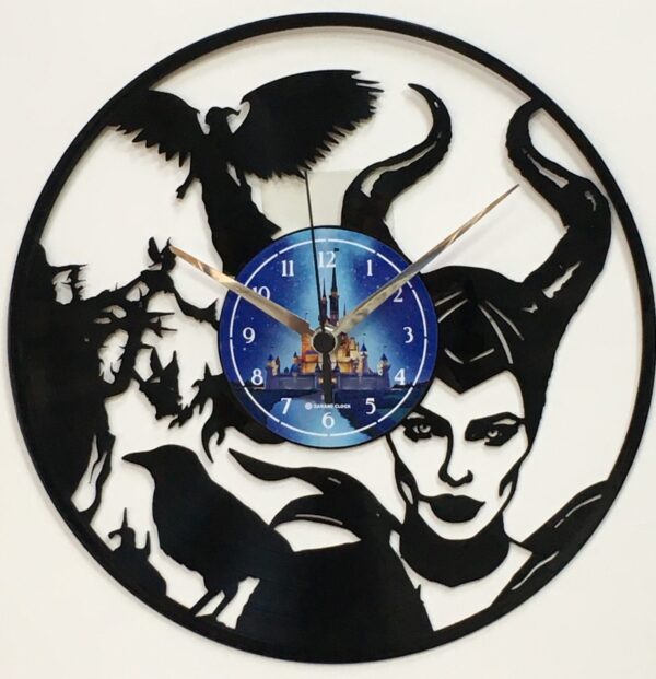 Orologio da Parete con Disco Vinile Lavorato a Mano Maleficent Malefica