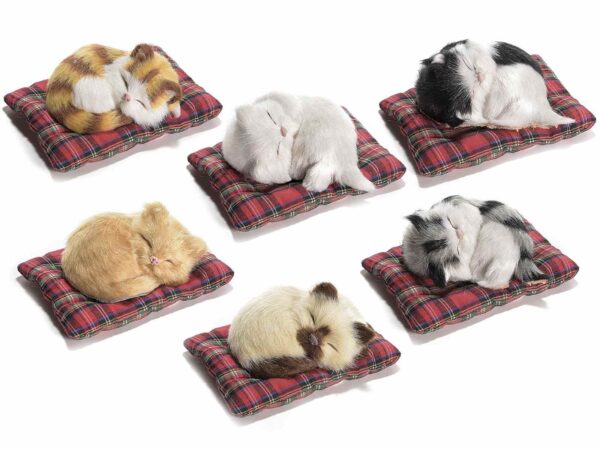 Gattino e Cagnolino decorativo in finto pelo addormentato sul cuscino