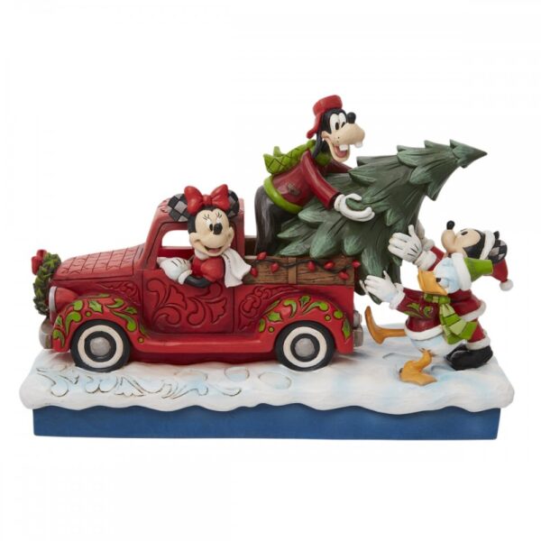 Jim Shore Auto con albero di Natale appena raccolto, Minnie e Topolino si uniscono a Paperino e Pippo