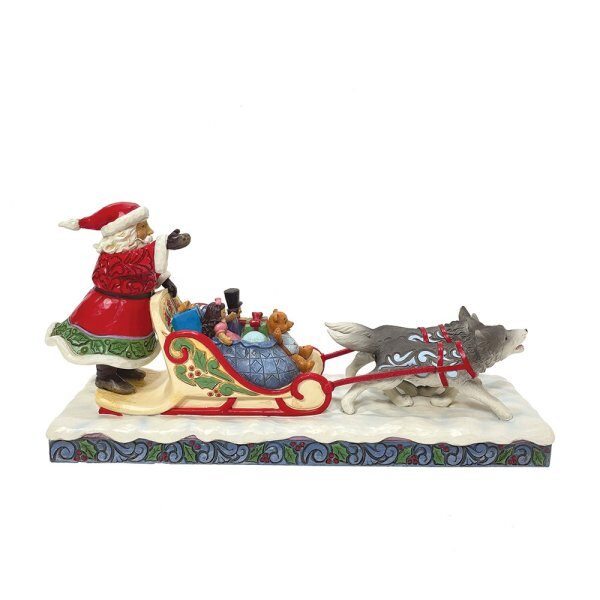 Jim Shore Babbo Natale in slitta trainata da cani con giocattoli