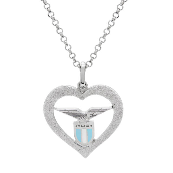 Collana Ciondolo Stemma Nel Cuore Silver Biancoceleste S.S.Lazio cm50