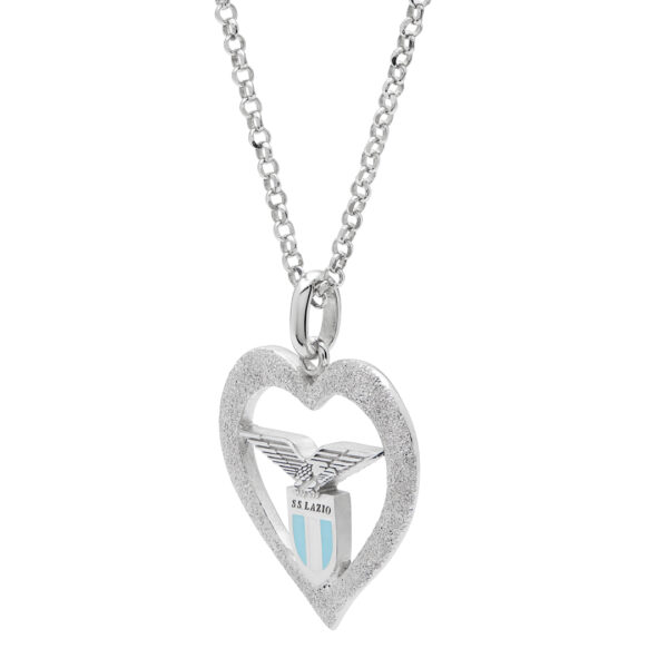 Collana Ciondolo Stemma Nel Cuore Silver Biancoceleste S.S.Lazio cm40