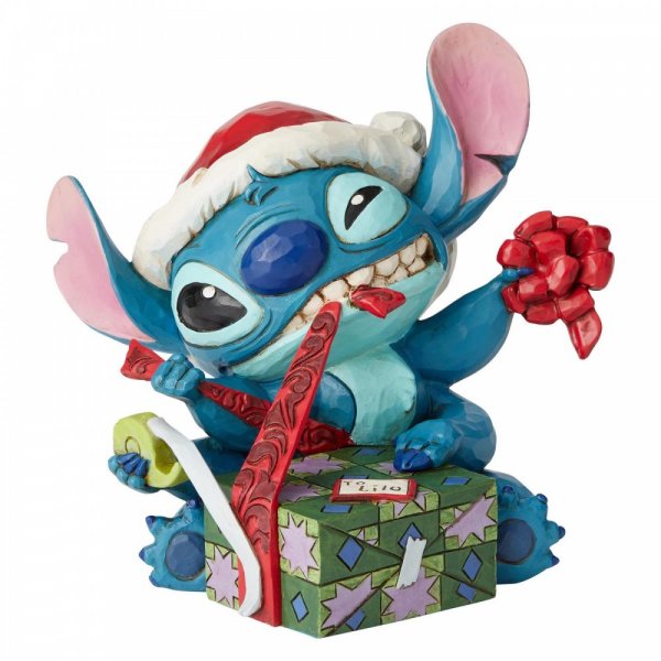 Walt Disney Jim Shore Stitch con il cappello di Babbo Natale e Pacchetto regalo