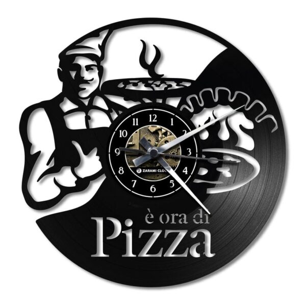 Orologio da Parete con Disco Vinile Lavorato a Mano è ora di Pizza