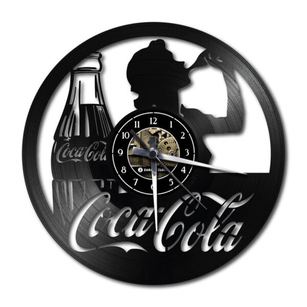 Orologio da Parete con Disco Vinile Lavorato a Mano Coca Cola