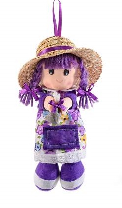 Bambola In Stoffa in Piedi con Cappello in Paglia e Sacchetto di Lavanda