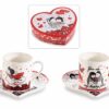 Tazzine caffè e piattini cuore in porcellana San Valentino