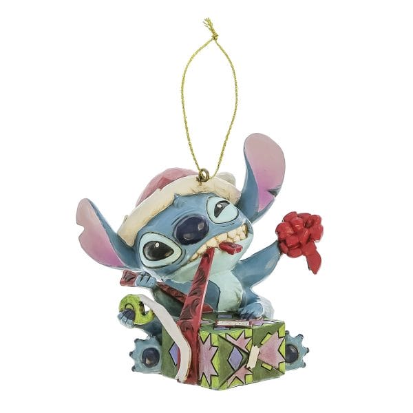 Decorazione da appendere Stitch che scarta il regalo natalizio