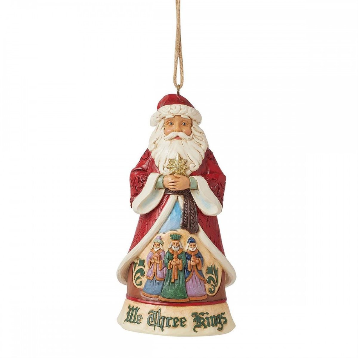 Jim Shore Sospensione di Babbo Natale che tiene la stella del pastore sopra i tre Re Magi