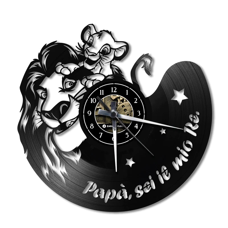 Orologio da Parete con Disco Vinile Lavorato a Mano Musafa e Simba