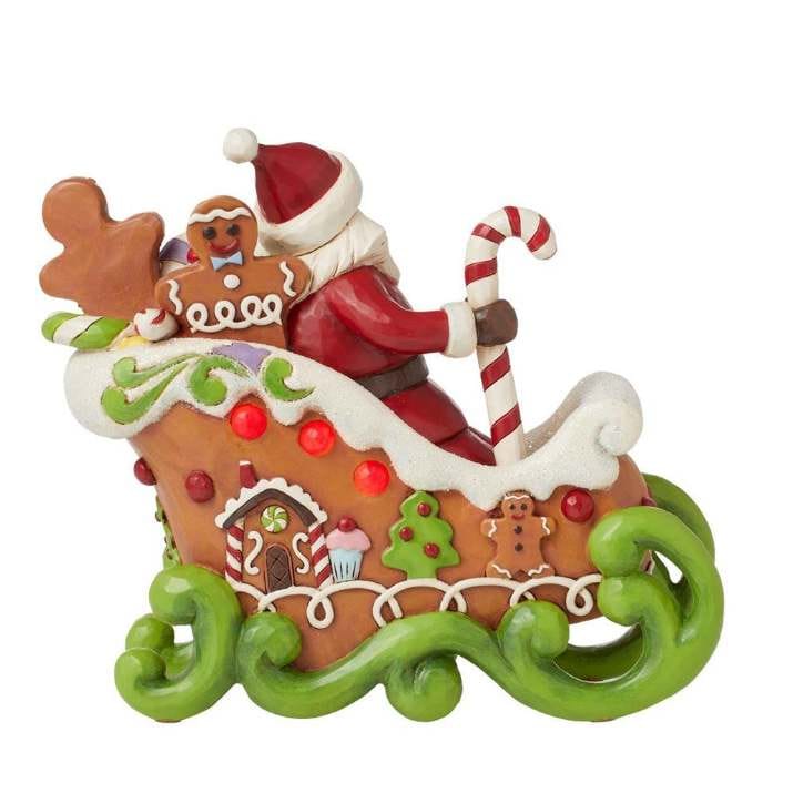 Jim Shore Slitta di pan di zenzero con babbo natale e led - immagine 2