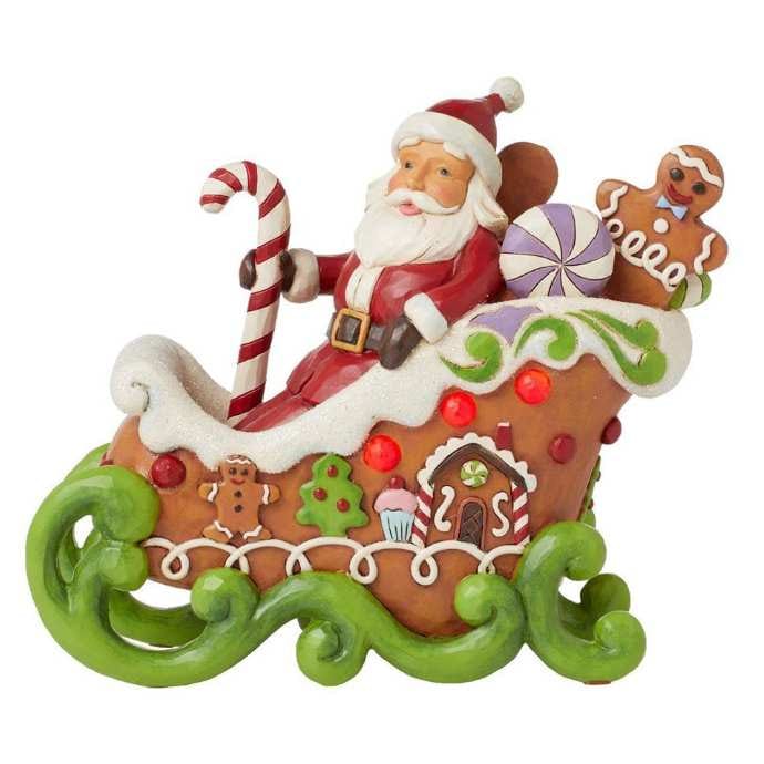 Jim Shore Slitta di pan di zenzero con babbo natale e led - immagine 3