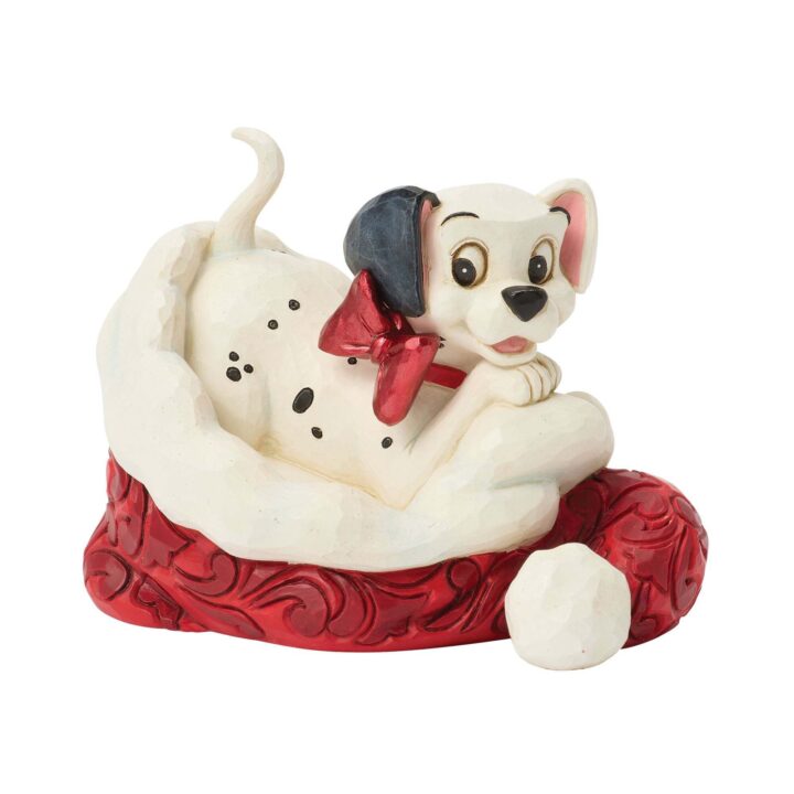 statuetta del 101 dalmata con cappello di babbo natale di disney traditions